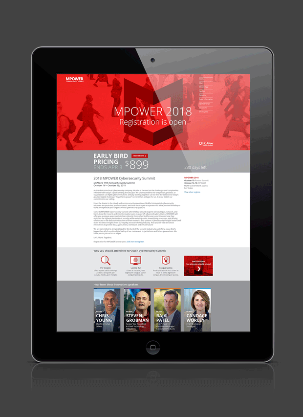 McAfee MPOWER Cybersecurity Summit website homepage designed by Giselle Dale